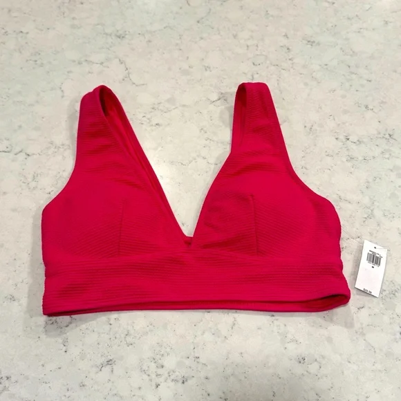 NWT Old Navy Ribbed Textured Hot Pink Plunge Bikini Top Women's Medium Padding - Picture 2 of 9